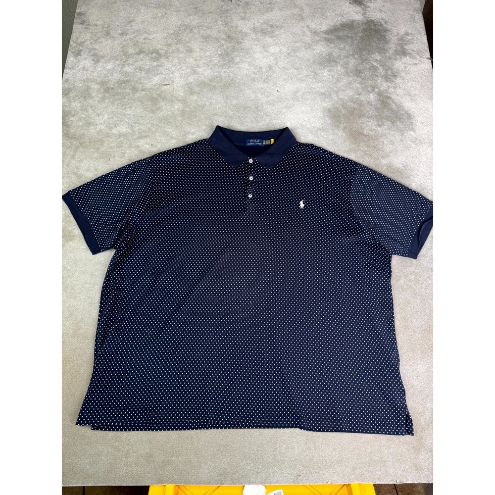 Polo Ralph Lauren Shirt Men 4XB Navy Blue Polka Dot Cotton Pony Logo Resort Wear